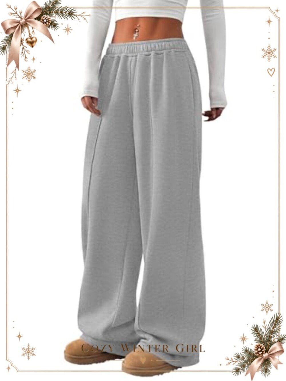 Wide Leg Elastic Waist Sweatpants High Rise Loose Casual with Pockets